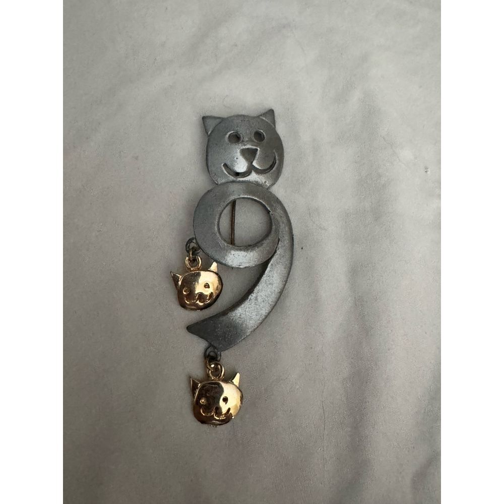 Cat Brooch Pin‎ Cat Lover UltraCraft Gold & Pewter  Jewelry 9 Lives pin